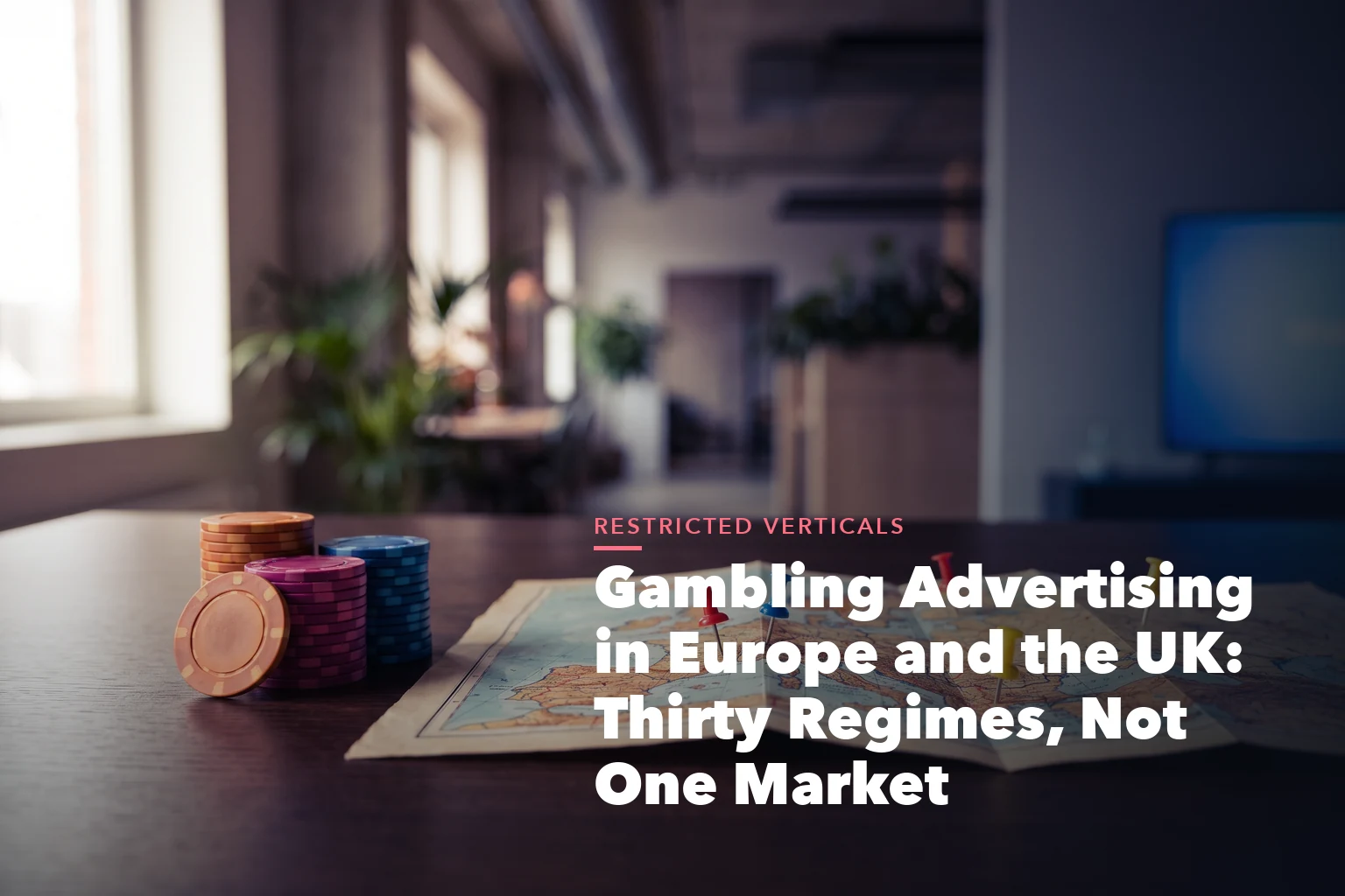 Business guide visual with process steps and compliance records for Gambling Advertising Europe and the Thirty