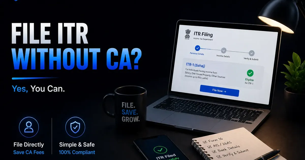 File ITR without CA visual showing online income tax return filing and verification