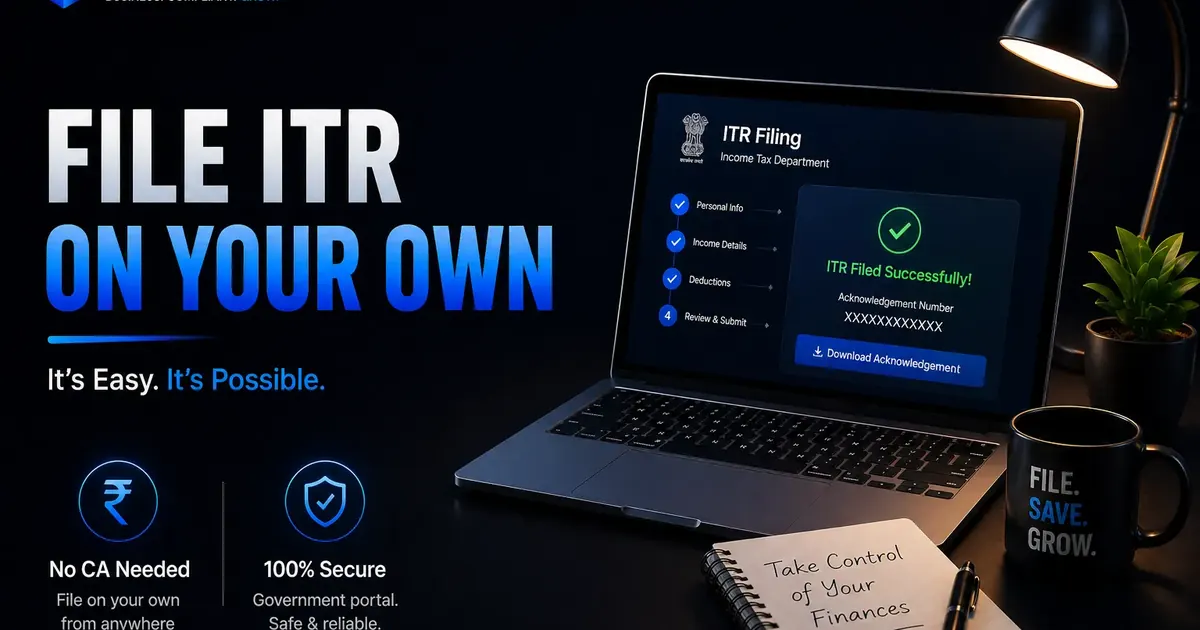 File ITR online yourself visual showing successful income tax return filing from home