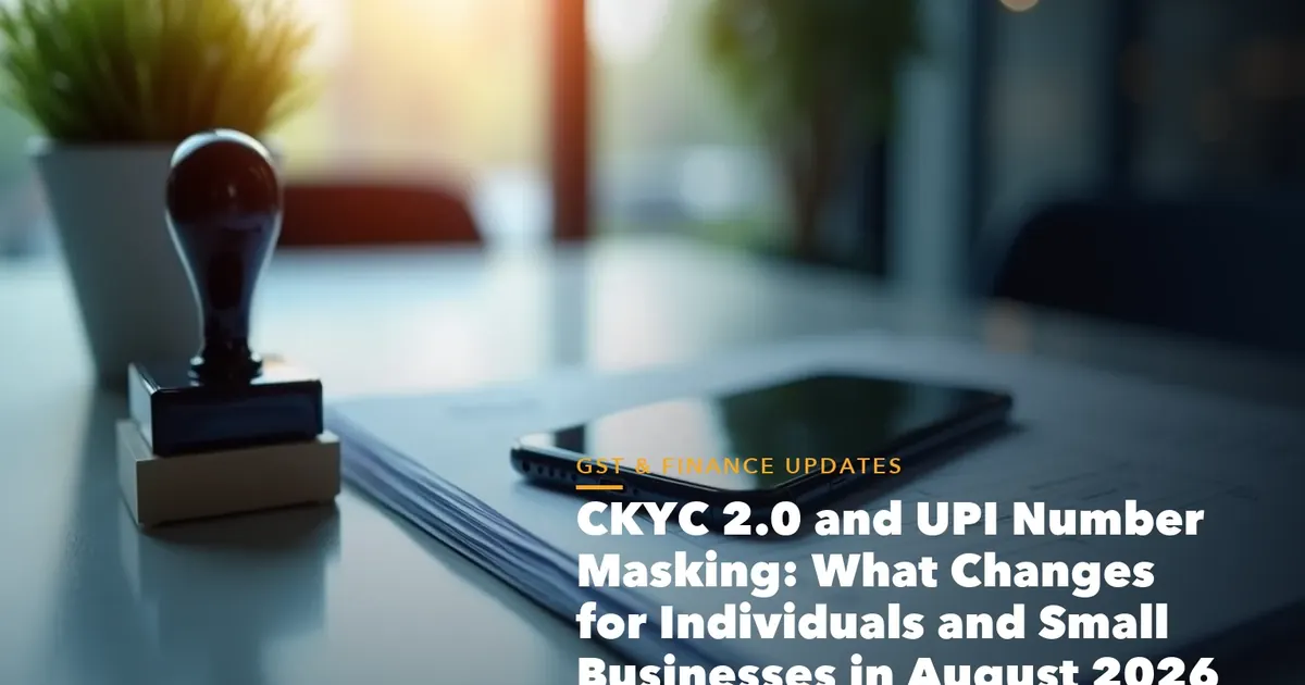 Business guide visual with process steps and compliance records for CKYC 2.0 and UPI Number Masking What Changes