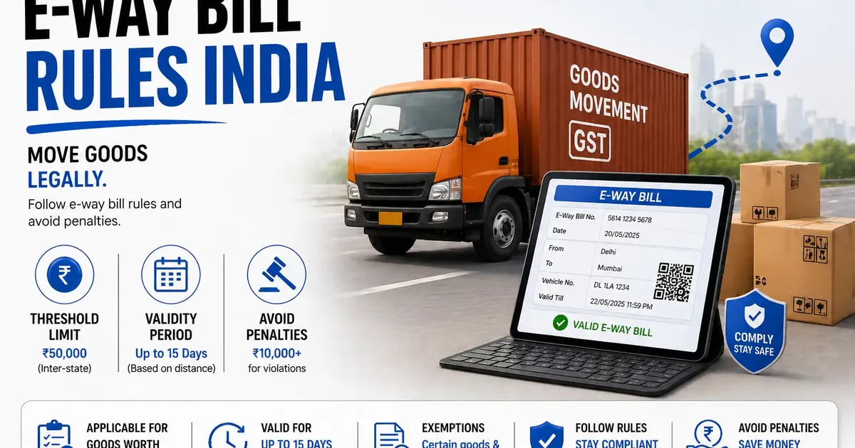 E-way bill rules in India with goods movement threshold validity and penalty checks