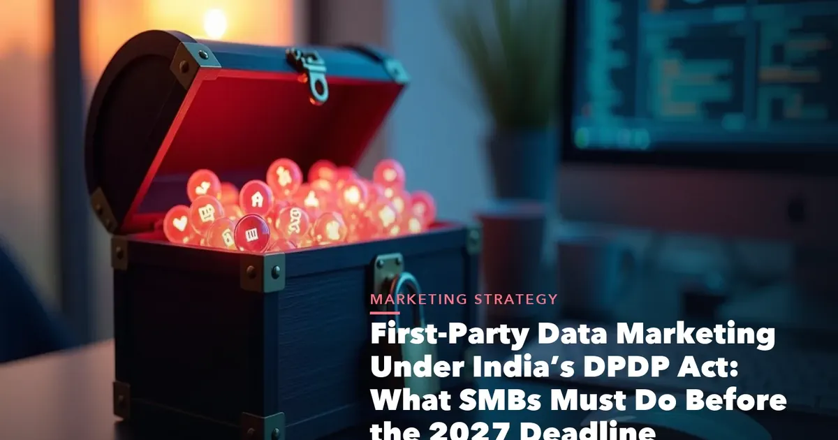 Business guide visual with process steps and compliance records for First-Party Data Marketing Under India’s