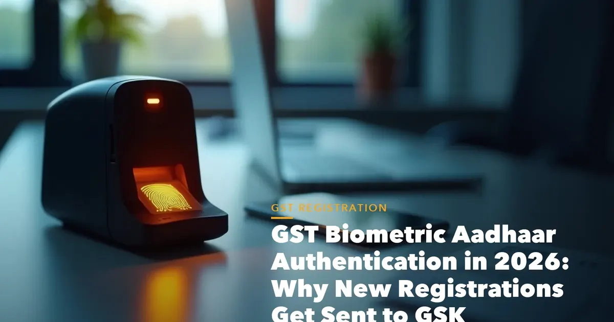 GST registration process visual from PAN and Aadhaar to GSTIN approval for GST Biometric Aadhaar Authentication 2026