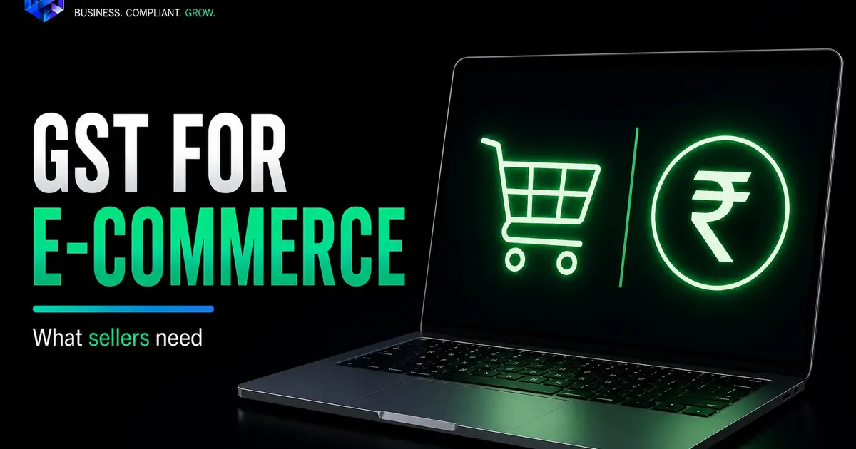 GST for e-commerce sellers visual with online cart rupee symbol and seller compliance