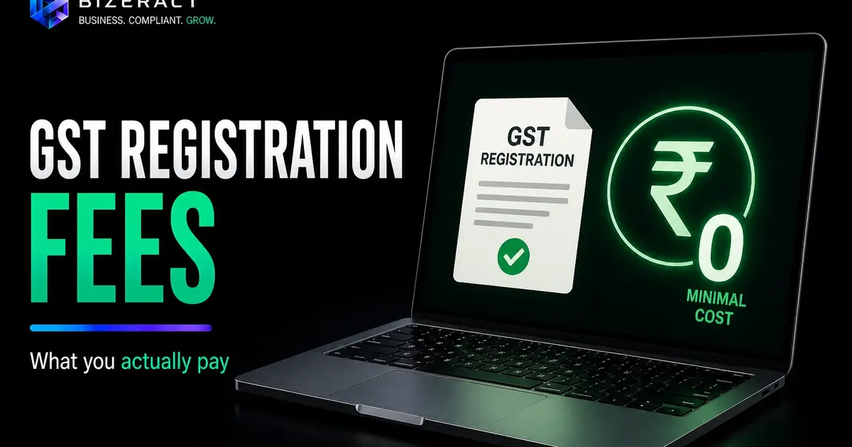 GST registration fees in India visual showing zero government fee and minimal professional cost