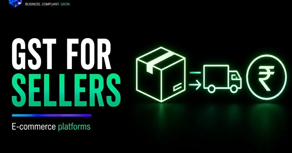 GST for sellers visual showing e-commerce platform package logistics and rupee symbol