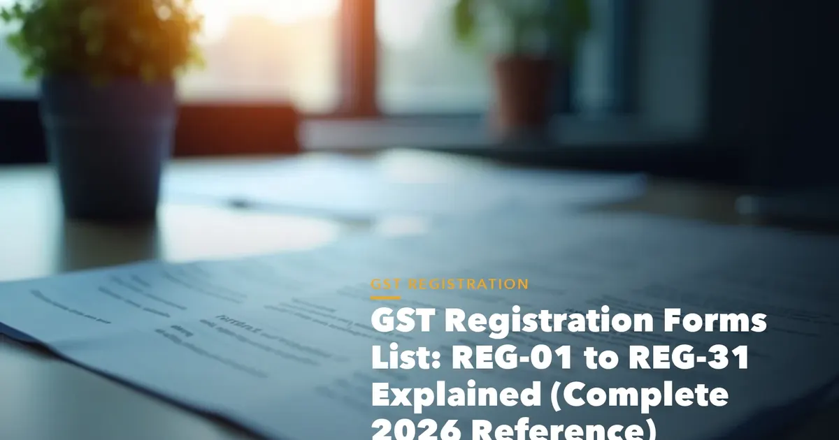 GST registration process visual from PAN and Aadhaar to GSTIN approval for GST Registration Forms List REG-01 REG-31