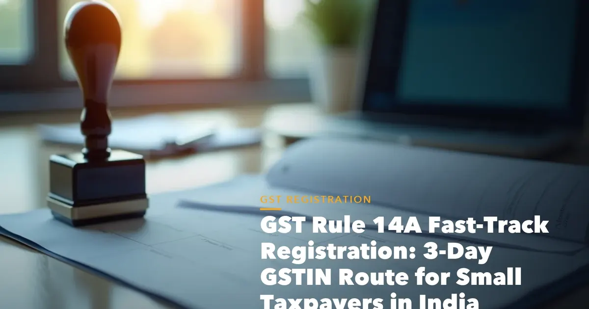 GSTIN number format diagram showing state PAN entity and check digit for GST Rule 14A Fast-Track Registration 3-Day