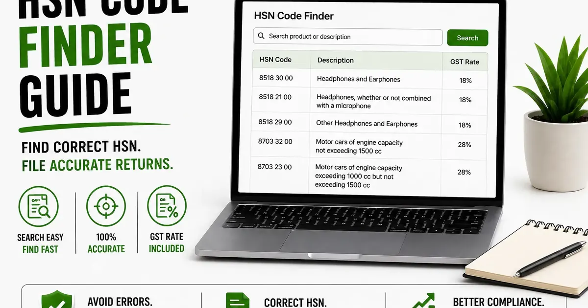HSN code finder guide showing product classification GST rate and invoice accuracy