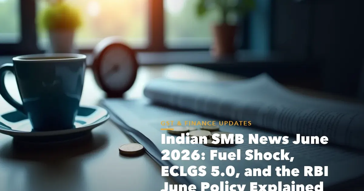 Business guide visual with process steps and compliance records for Indian SMB News June 2026 Fuel Shock, ECLGS