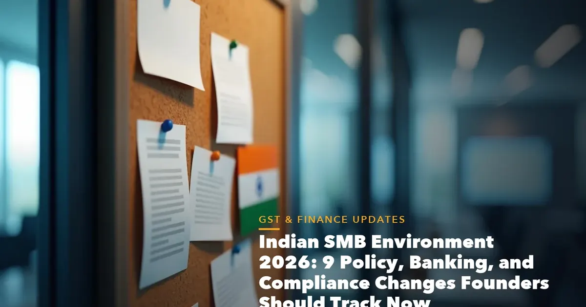Business guide visual with process steps and compliance records for Indian SMB Environment 2026 Policy, Banking,