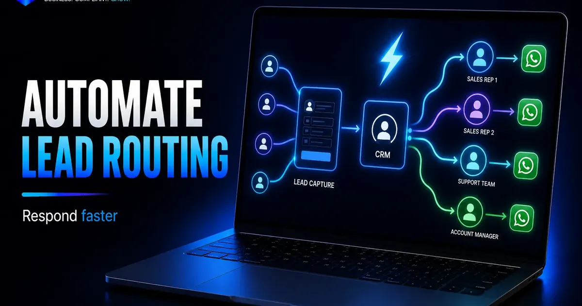 Lead routing automation visual from lead capture to CRM sales reps WhatsApp and account manager