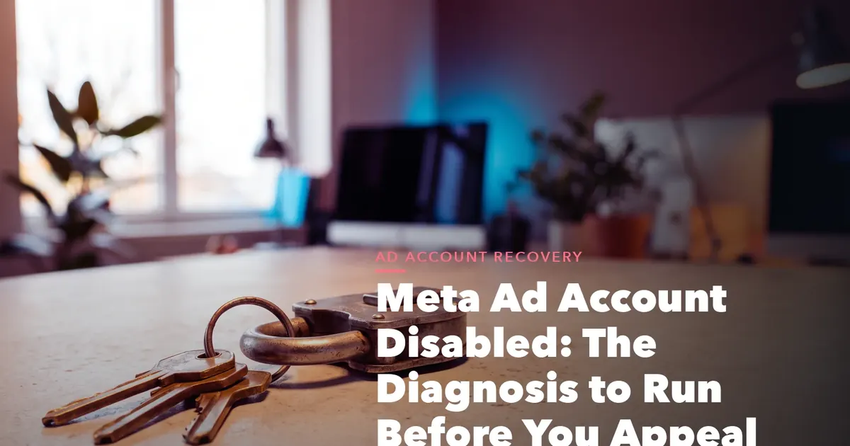 Business guide visual with process steps and compliance records for Meta Account Disabled The Diagnosis Run