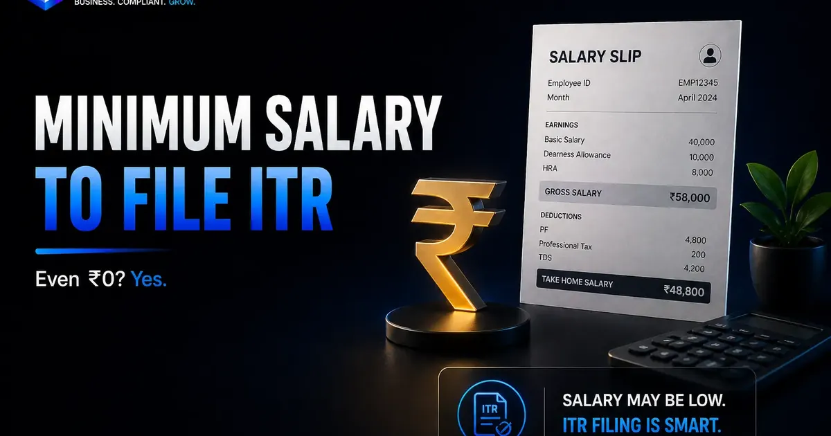 Minimum salary to file ITR in India visual with salary slip rupee symbol and filing threshold