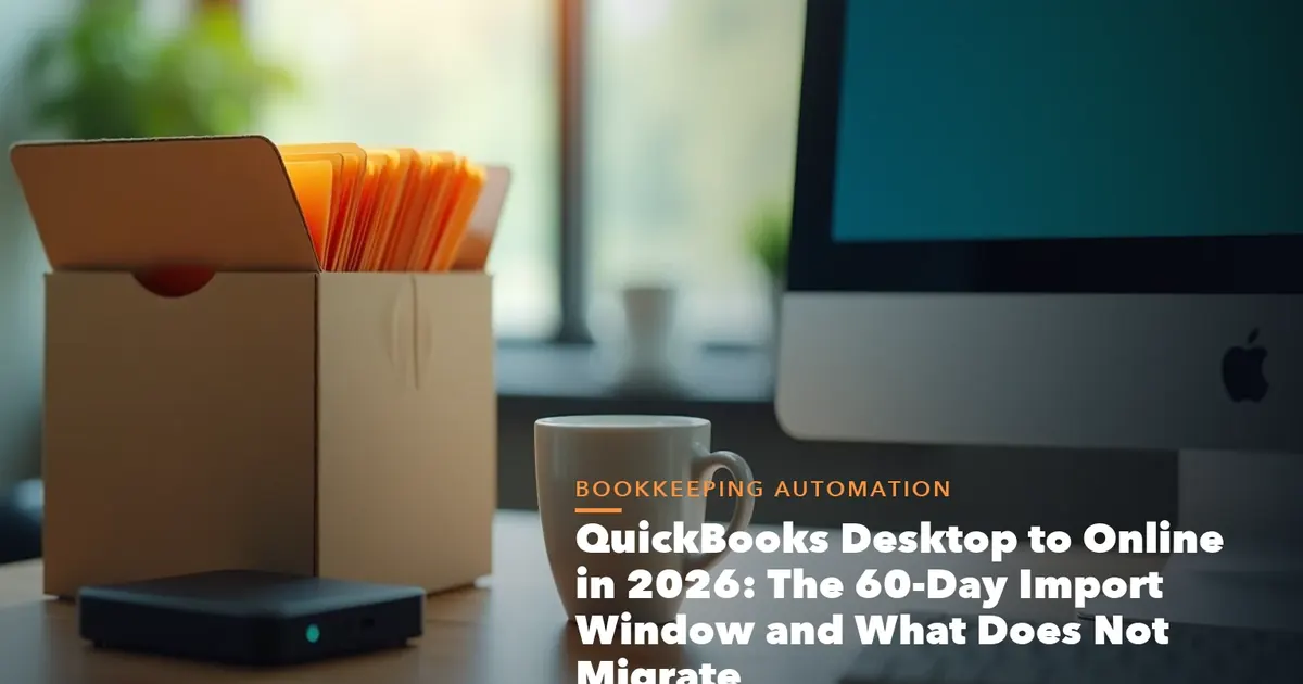 Business guide visual with process steps and compliance records for QuickBooks Desktop Online 2026 The 60-Day