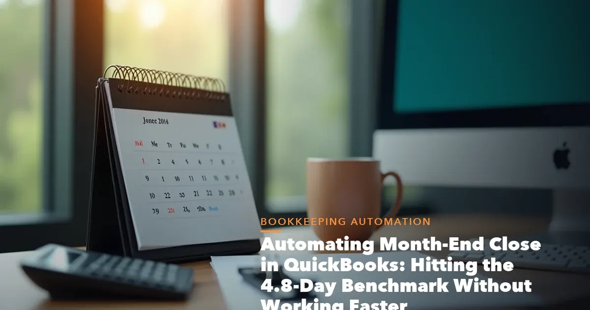 Business guide visual with process steps and compliance records for Automating Month-End Close QuickBooks
