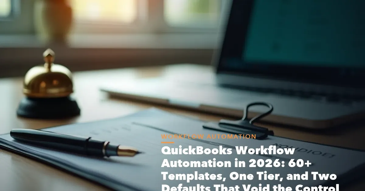 Business guide visual with process steps and compliance records for QuickBooks Workflow Automation 2026 60+