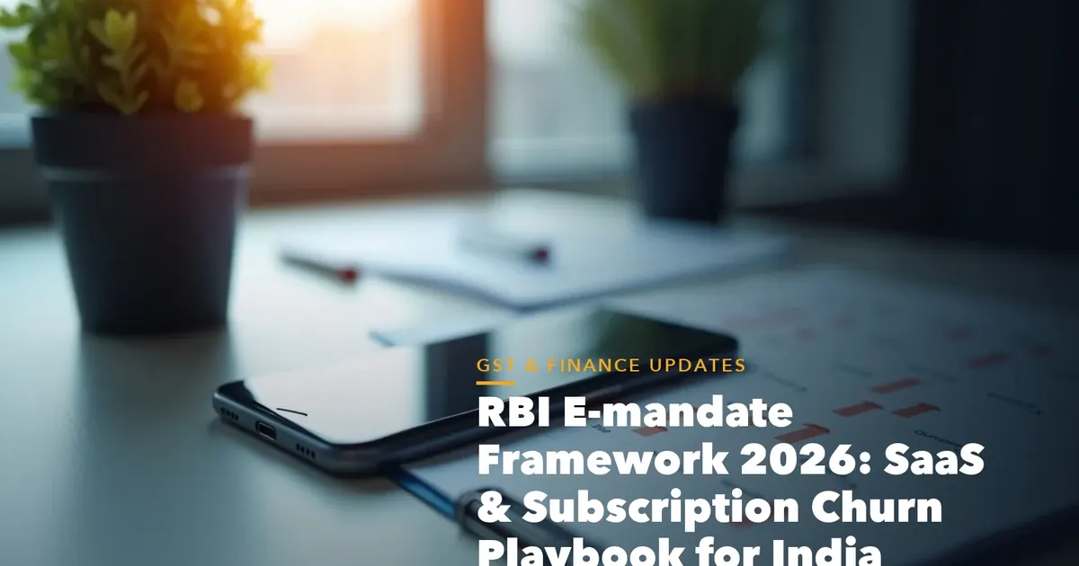 Business guide visual with process steps and compliance records for RBI E-mandate Framework 2026 SaaS