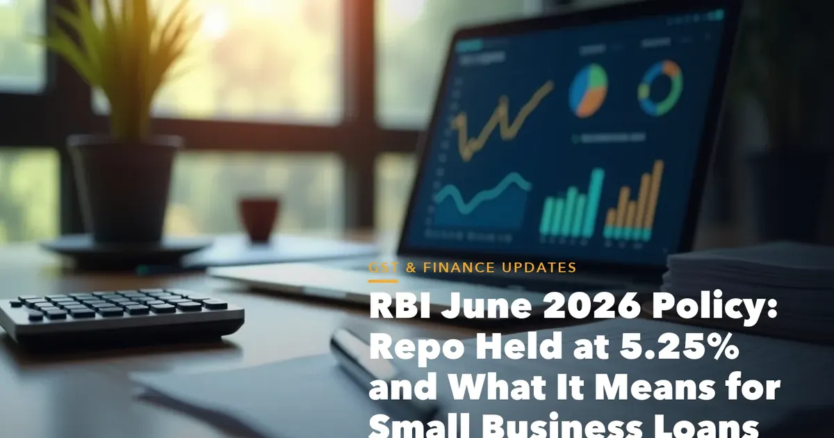 Business guide visual with process steps and compliance records for RBI June 2026 Policy Repo Held 5.25% and
