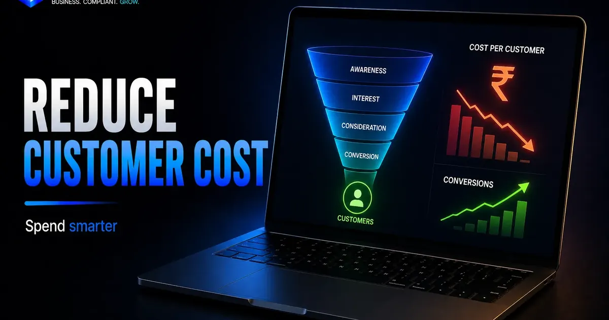 Reduce customer acquisition cost visual with marketing funnel CAC chart and conversion growth