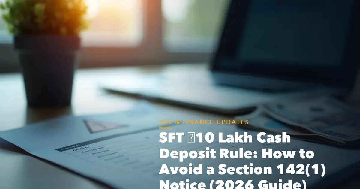 Business guide visual with process steps and compliance records for SFT ₹10 Lakh Cash Deposit Rule How Avoid