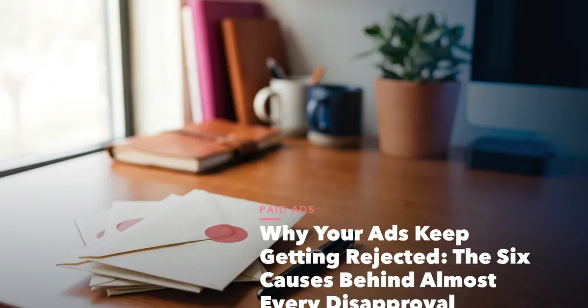 Business guide visual with process steps and compliance records for Why Your Ads Keep Getting Rejected The Six